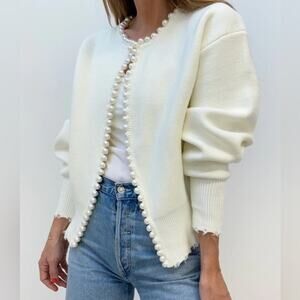 Commense Cream Pearl-Trim Cardigan